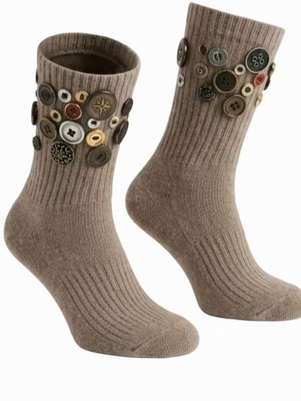 Boho Vintage Style Novelty Button Knit Crew Socks